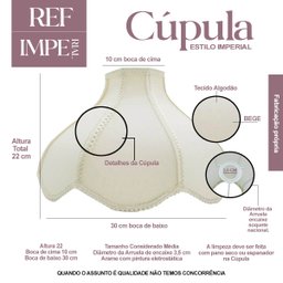 Cupula de Abajur Bege Luminaria Trabalhada 22 Cm X 10 Cm X 30 Cm Estilo Imperial M Tecido Algodão - 2