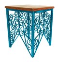 Ver imagem 1 de Banqueta de Ferro Artesanal Bar Rustica com Madeira de Demolição Multi Uso - Azul Turquesa