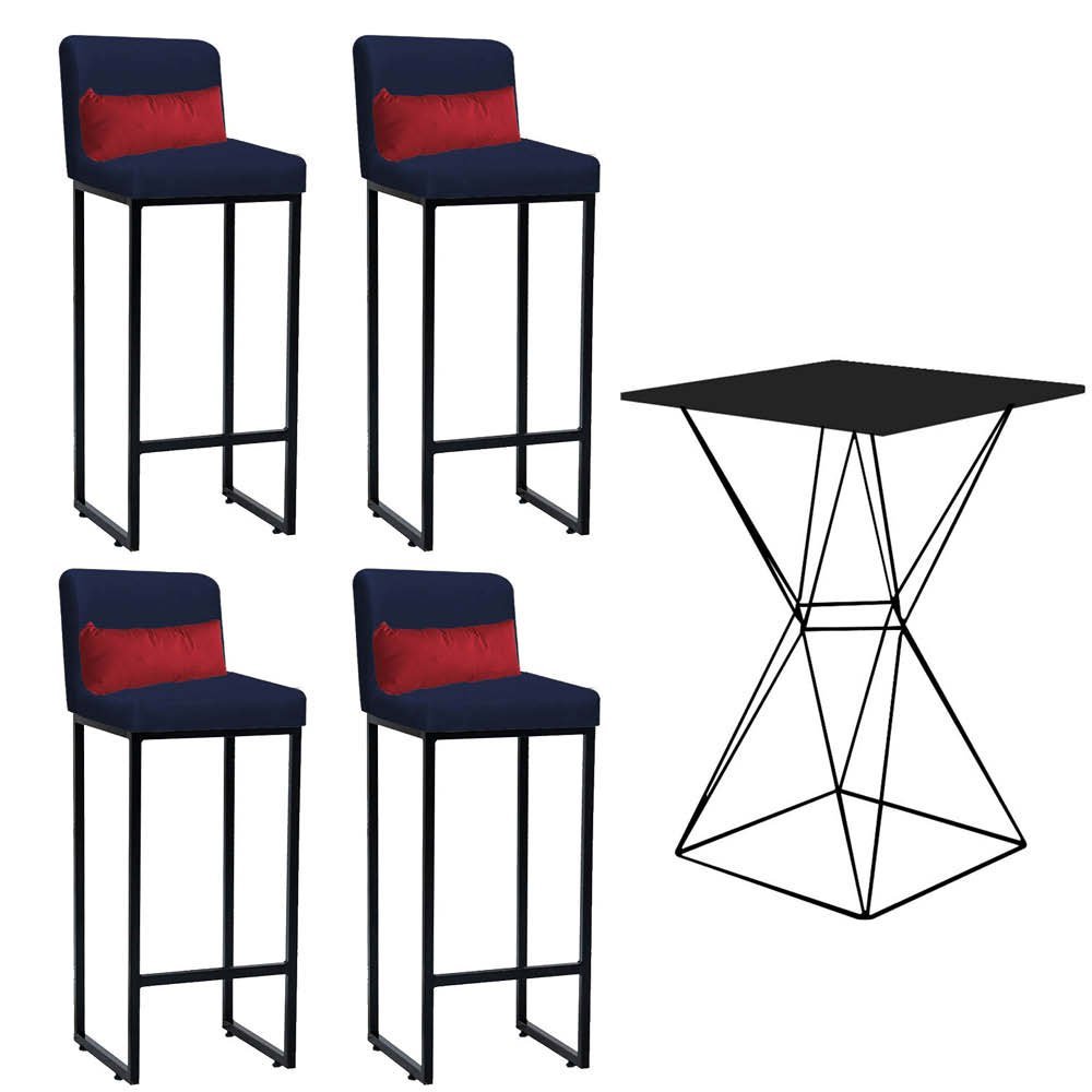 Kit Mesa Bistrô Lucca e 4 Banqueta Lucca Tampo Preto Ferro Preto Sintético Azul Marinho e Almofada V - 1