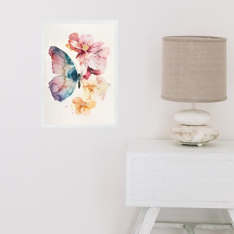 Quadro Decorativo Arte Borboleta Asa Flores 33x24cm:moldura Branca