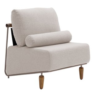 Poltrona Decorativa Aurea Base Aço Champagne Linho Bege - Nexta Casa