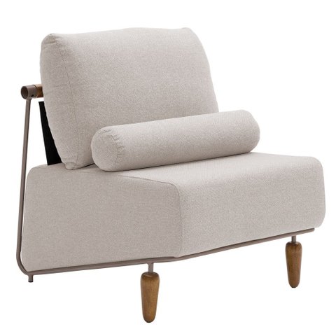 Poltrona Decorativa Aurea Base Aço Champagne Linho Bege - Nexta Casa