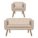 Ver imagem 1 de Kit Sofá Retrô Poltrona Namoradeira 02 Lugares e Poltrona Decorativa Julia Suede Bege - D'Rossi