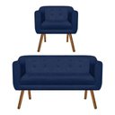 Ver imagem 1 de Kit Sofá Retrô Poltrona Namoradeira 02 Lugares e Poltrona Decorativa Julia Suede Azul Marinho -