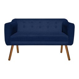 Kit Sofá Retrô Poltrona Namoradeira 02 Lugares e Poltrona Decorativa Julia Suede Azul Marinho  -  - 2
