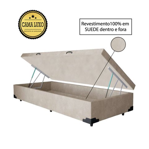 Base Box Baú Solteirão Luxo Blindado AColchoes Suede Bege 41x96x203