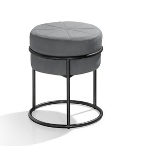 Puff Banqueta Riad Redondo Pé Ferro Preto em Veludo Moderno