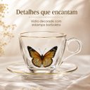 Ver imagem 4 de Jogo 4 Xícaras de Chá Butterfly 170ml com Pires de Vidro e Detalhes Dourados