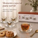 Ver imagem 3 de Jogo 4 Xícaras de Chá Butterfly 170ml com Pires de Vidro e Detalhes Dourados