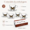Ver imagem 2 de Jogo 4 Xícaras de Chá Butterfly 170ml com Pires de Vidro e Detalhes Dourados