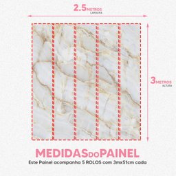 Papel de Parede Painel 3D Mármore Calacata com Bege 2,5M Revestimento Auto Colante Brilho Marmorizado - 5