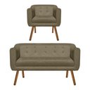 Ver imagem 1 de Kit Sofá Retrô Poltrona Namoradeira 2 Lugares e Poltrona Decorativa Julia Suede Marrom Rato
