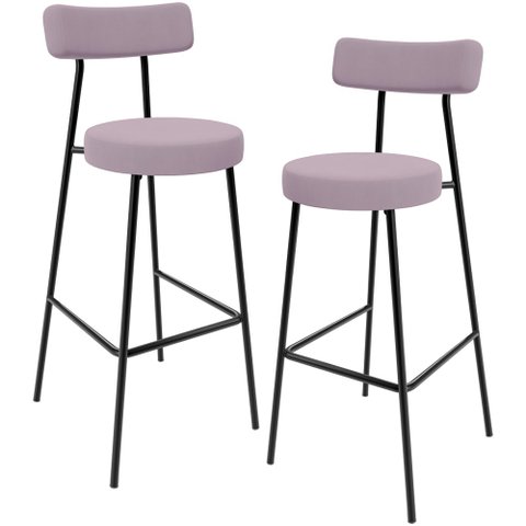 Kit 02 Banquetas Baixa Bar Cozinha Sala De Jantar Estrutura Em Aço Milão L02 Suede Rosê - Lyam Decor