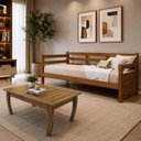 Ver imagem 1 de Kit Sofá Cama Enjoy Mona Madeira Maciça com Mesa de Centro Polo em Madeira Maciça Freijo