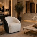 Ver imagem 1 de Poltrona Anan Orgânica Bouclé Luxo Sala Recepção Escritório:Bouclê/Courino Sintético/ Off White Deta