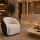 Ver imagem 3 de Poltrona Anan Orgânica Bouclé Luxo Sala Recepção Escritório:Bouclê/Courino Sintético/ Off White Deta