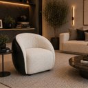 Ver imagem 2 de Poltrona Anan Orgânica Bouclé Luxo Sala Recepção Escritório:Bouclê/Courino Sintético/ Off White Deta