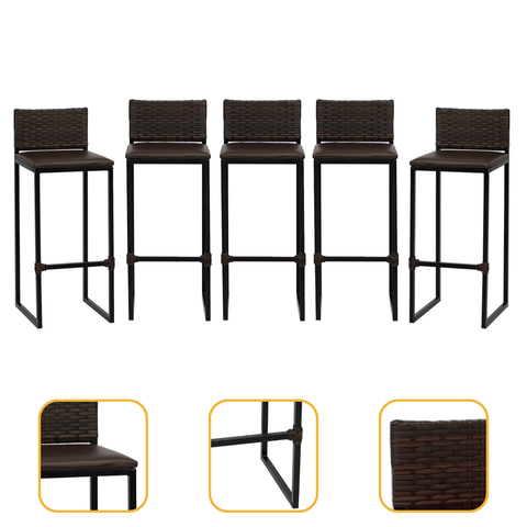 Kit 5 Bancos Quadrado Junco Argila para Bancada Alta Cozinha Área Gourmet Bistrô Piscina Bar