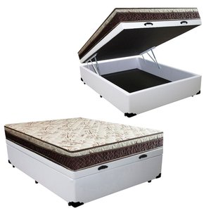 Cama Box Baú Casal Blindado Corino + Colchão Casal Espuma Extra Firme D33 Elegance Ortopédico 64x138