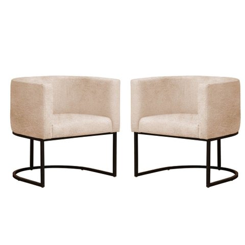Kit 2 Poltronas Reforçada Decorativa Sala Gabriela Base Ferro Preta Suede Bege