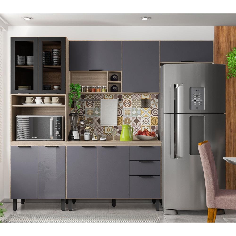 Cozinha Modulada Firenze FI0006 Avena Grafito - Demóbile