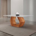 Ver imagem 1 de Mesa de Jantar 180cm x 80cm Tampo Madeira com Vidro Sarah Marrom/Cinamomo Imbuia/Laqueado Off White