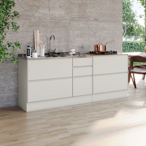 Balcão de Cozinha Fineze 1 Porta 6 Gavetas 100% MDF Areia Hp/Cinamomo - Henn