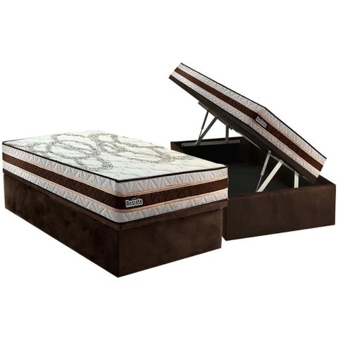 Conjunto Box Baú Solteiro Colchão Espuma Paropas Resiste Double Face Ag D45 + Base Crc Suede Brown