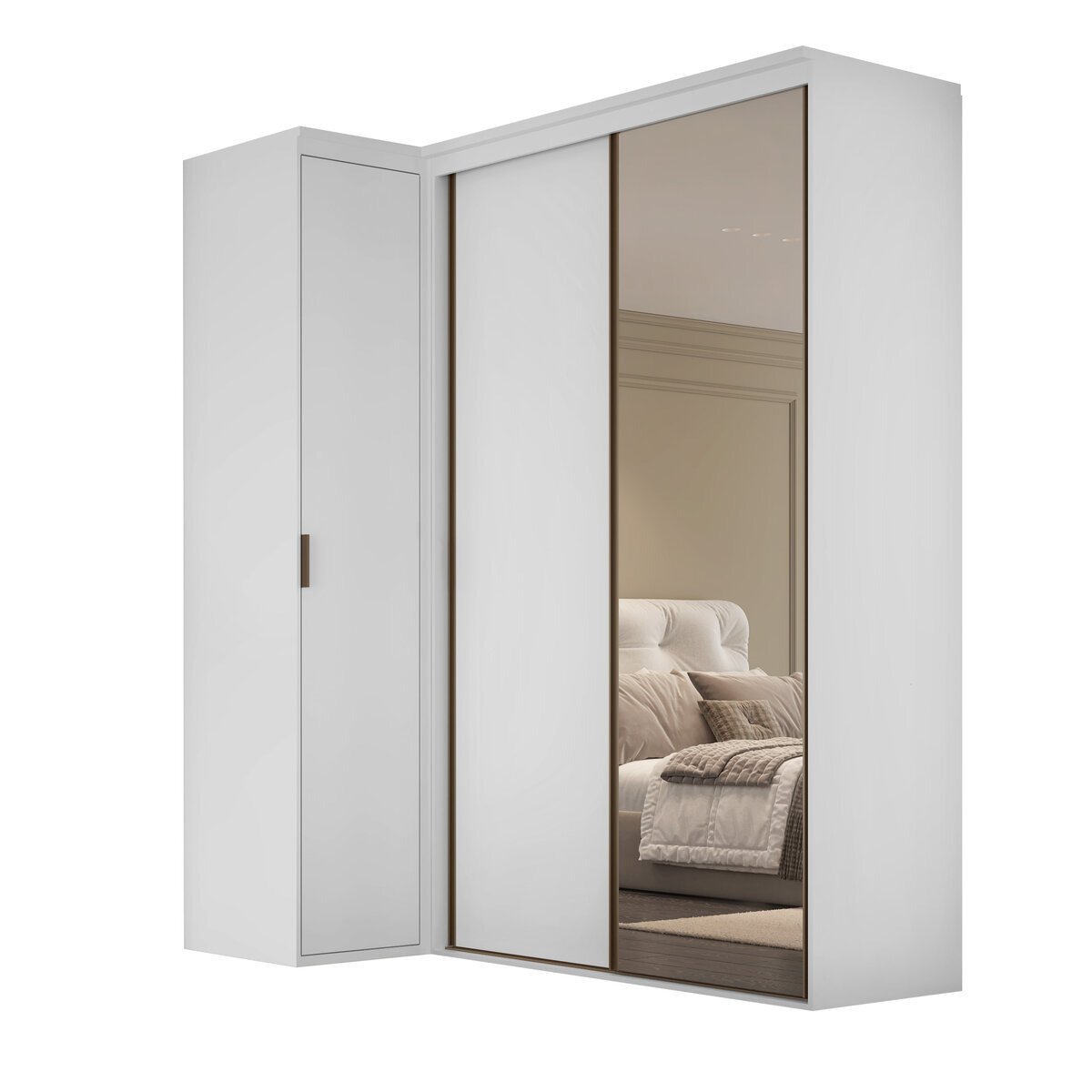 Guarda Roupa de Canto Porta de Correr com Espelho 3 Portas Spacios Belmax:branco - 4