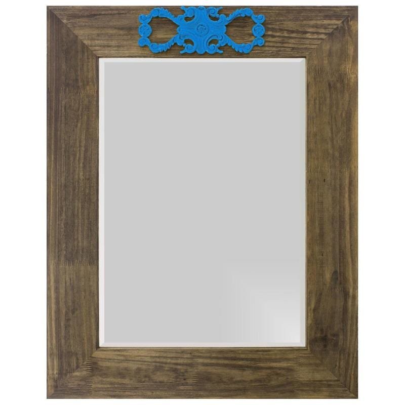 Espelho Decorativo com Moldura Marrom e Aplique Azul 120x220cm - 1