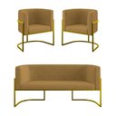 Ver imagem 1 de Kit 2 Poltronas + Sofá 2 Lugares Base de Metal Gold Balaqui Capuccino