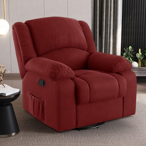 Poltrona do Papai Reclinável Sala de Cinema Madrid Glider Manual Giratória Veludo Vermelho G23