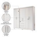 Ver imagem 5 de Guarda-roupa Casal Joaquina 6 Portas 3 Gavetas 100% Mdf Branco New - Pnr Móveis