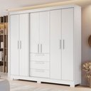 Ver imagem 1 de Guarda-roupa Casal Joaquina 6 Portas 3 Gavetas 100% Mdf Branco New - Pnr Móveis