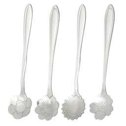 Colher Colherzinha Café Chá Formato Flor Inox Prata 4 peças - 1