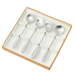 Colher Colherzinha Café Chá Formato Flor Inox Prata 4 peças - 3