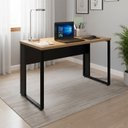 Ver imagem 1 de Mesa Escrivaninha Industrial 120cm X 60cm Pé Metal Mac Pr F5 Cor:macadâmia com Preto