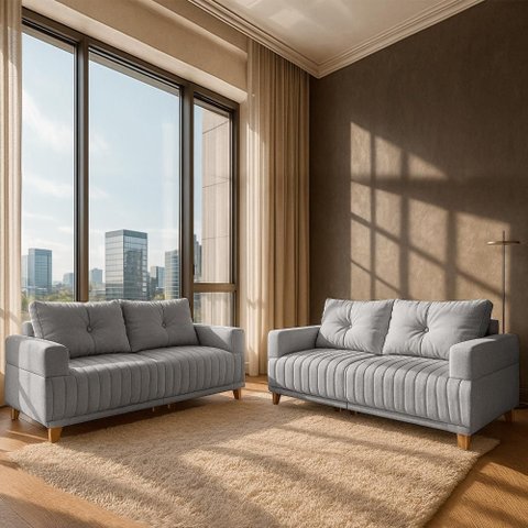 Sofá 3x2 Lugares Leona Bom Pastor Linho Cinza