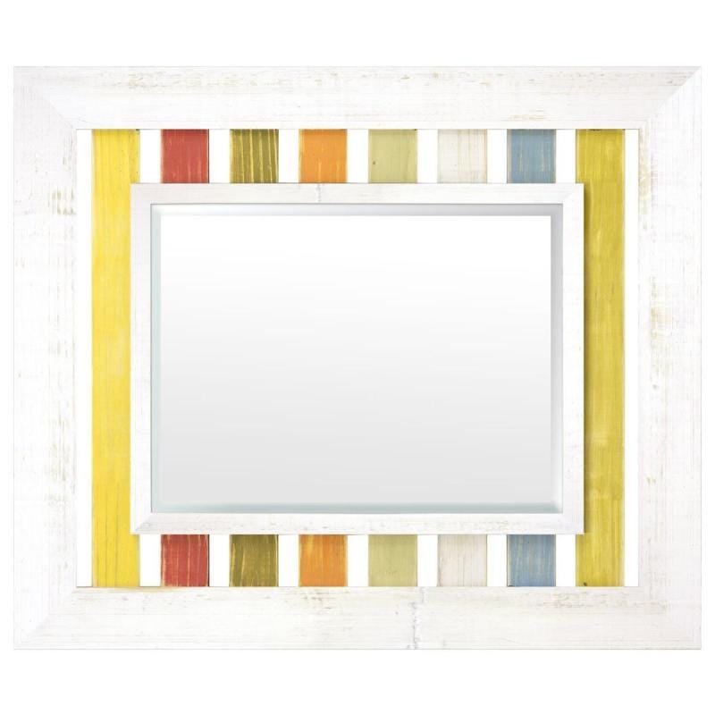 Espelho Decorativo com Moldura Branca e Várias Cores Ao Fundo Rústico com Bisotê 112x130cm - 2