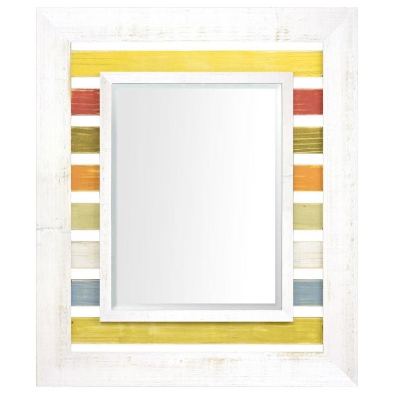 Espelho Decorativo com Moldura Branca e Várias Cores Ao Fundo Rústico com Bisotê 112x130cm - 1