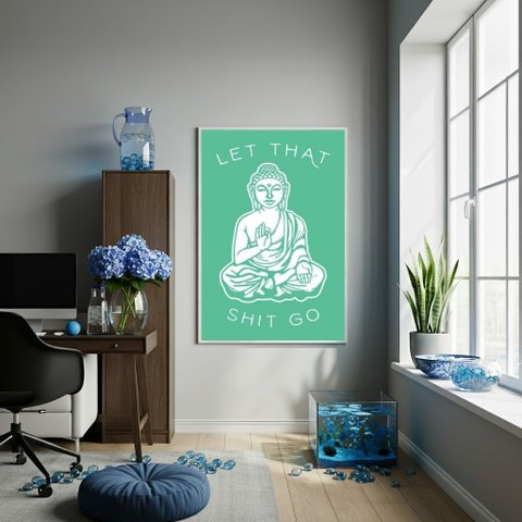 Quadro Decorativo Buda Let That Shit Go - 70x50cm:moldura Preta