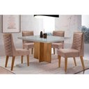 Ver imagem 1 de Conjunto: Mesa de Cozinha Berlim Curvo 90cm + 4 Cadeiras Dafne Naturale/Off White - Linho Capuccino