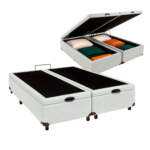 Cama Box Bau Queen Blindado Nature Branco 158x198