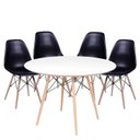 Ver imagem 1 de Conjunto Mesa Eames Dsw Branca com a Base de Madeira 120cm + 4 Cadeiras Eames Dsw Preta