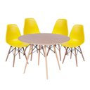 Ver imagem 1 de Conjunto Mesa Eames Dsw Freijó com a Base de Madeira 120cm + 4 Cadeiras Eames Dsw Amarela