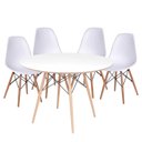 Ver imagem 1 de Conjunto Mesa Eames Dsw Branca com a Base de Madeira 120cm + 4 Cadeiras Eames Dsw Branca
