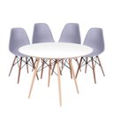 Ver imagem 1 de Conjunto Mesa Eames Dsw Branca com a Base de Madeira 120cm + 4 Cadeiras Eames Dsw Cinza