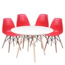 Ver imagem 1 de Conjunto Mesa Eames Dsw Branca com a Base de Madeira 120cm + 4 Cadeiras Eames Dsw Vemelha