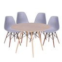 Ver imagem 1 de Conjunto Mesa Eames Dsw Imbuia com a Base de Madeira 90cm + 4 Cadeiras Eames Dsw Cinza