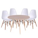 Ver imagem 1 de Conjunto Mesa Eames Dsw Imbuia com a Base de Madeira 90cm + 4 Cadeiras Eames Dsw Branca